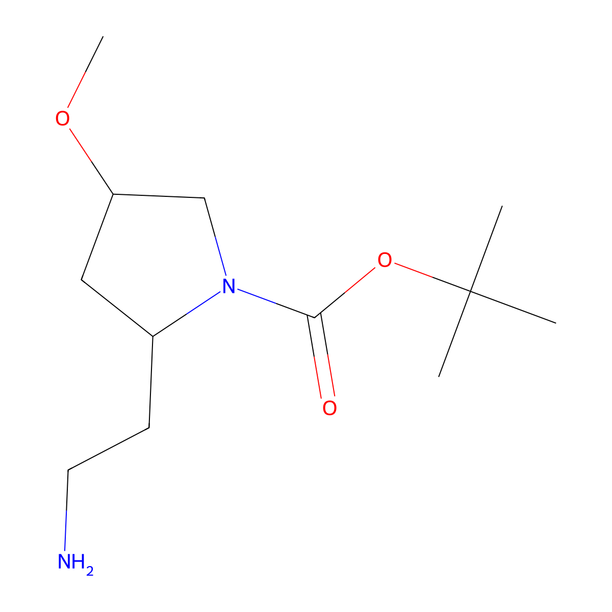 tert-butyl (2R,4S)-2-(2-aminoethyl)-4-methoxypyrrolidine-1-carboxylate molecular structure, CAS 2418596-94-6