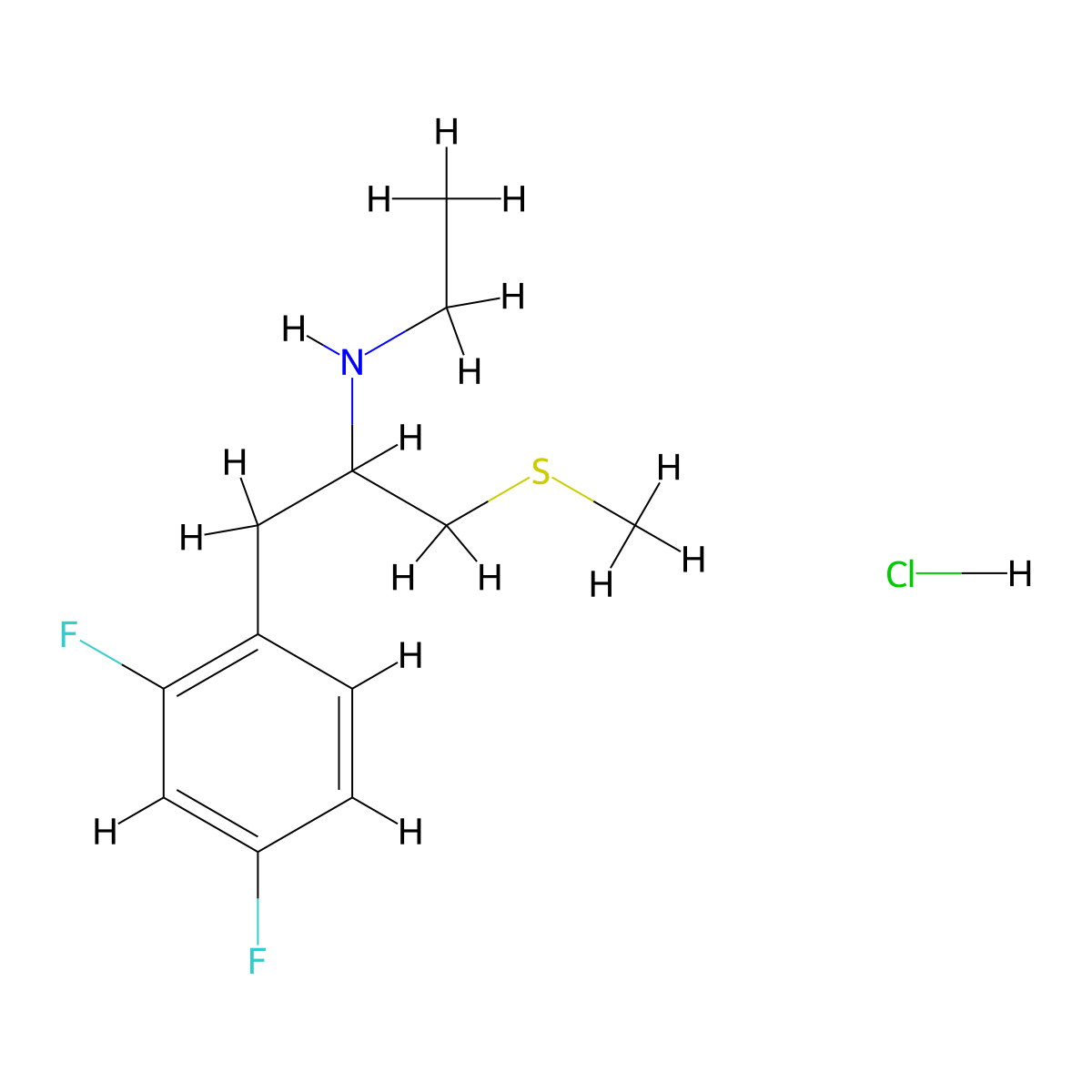 (1-(2,4-Difluorophenyl)-3-(methylsulfanyl)propan-2-yl)(ethyl)amine hydrochloride molecular structure, CAS 2418642-14-3