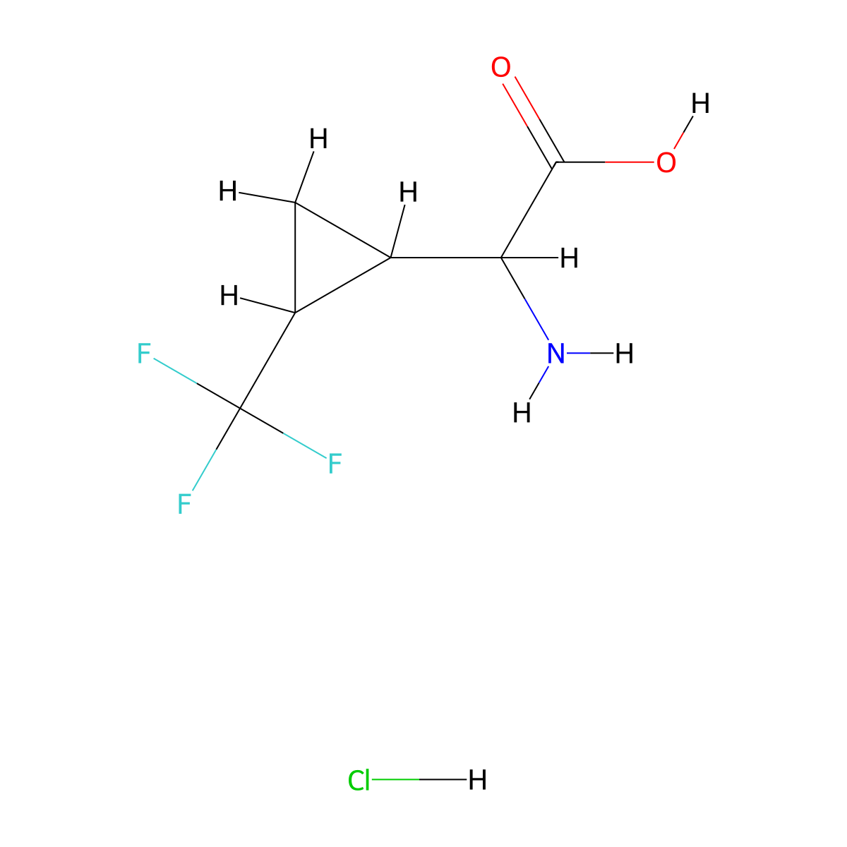 2-Amino-2-[2-(trifluoromethyl)cyclopropyl]acetic acid;hydrochloride molecular structure, CAS 2418642-49-4