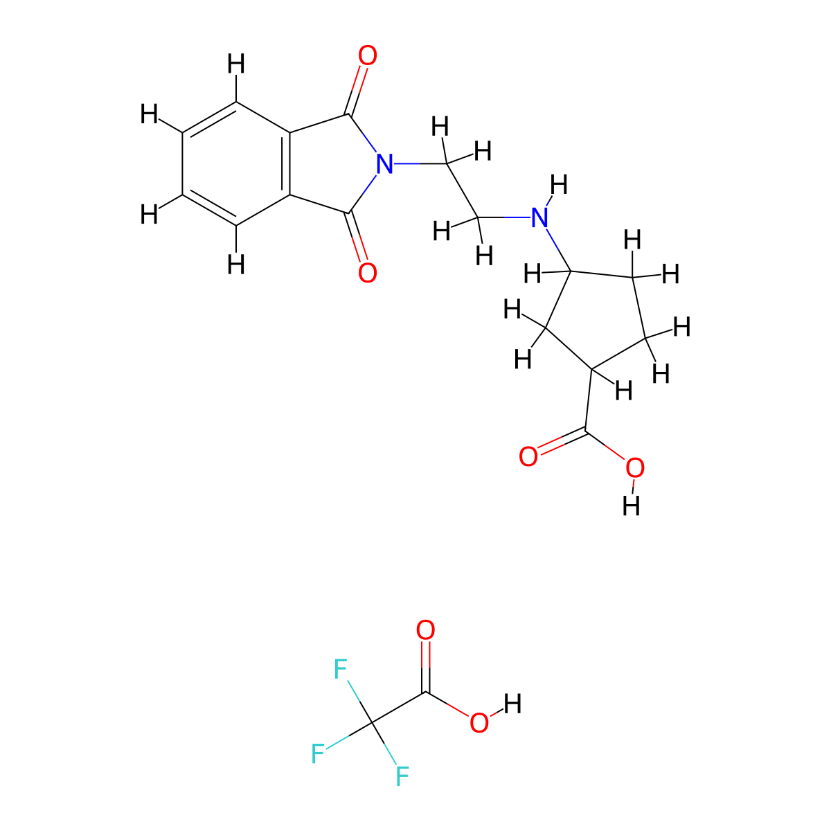 3-{[2-(1,3-dioxo-2,3-dihydro-1H-isoindol-2-yl)ethyl]amino}cyclopentane-1-carboxylic acid, trifluoroacetic acid molecular structure, CAS 2418643-32-8