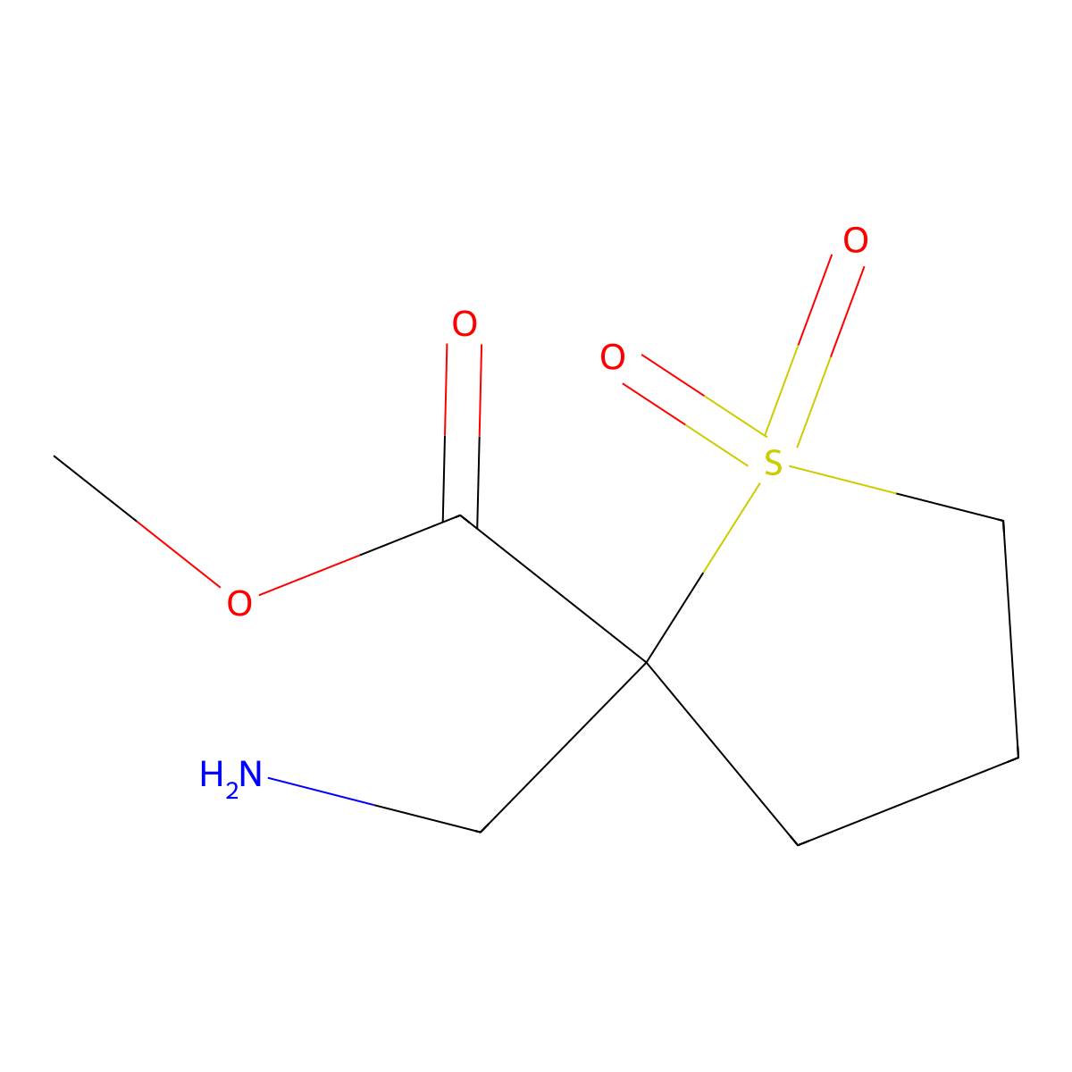 Methyl 2-(aminomethyl)-1,1-dioxo-1lambda6-thiolane-2-carboxylate molecular structure, CAS 2418643-62-4