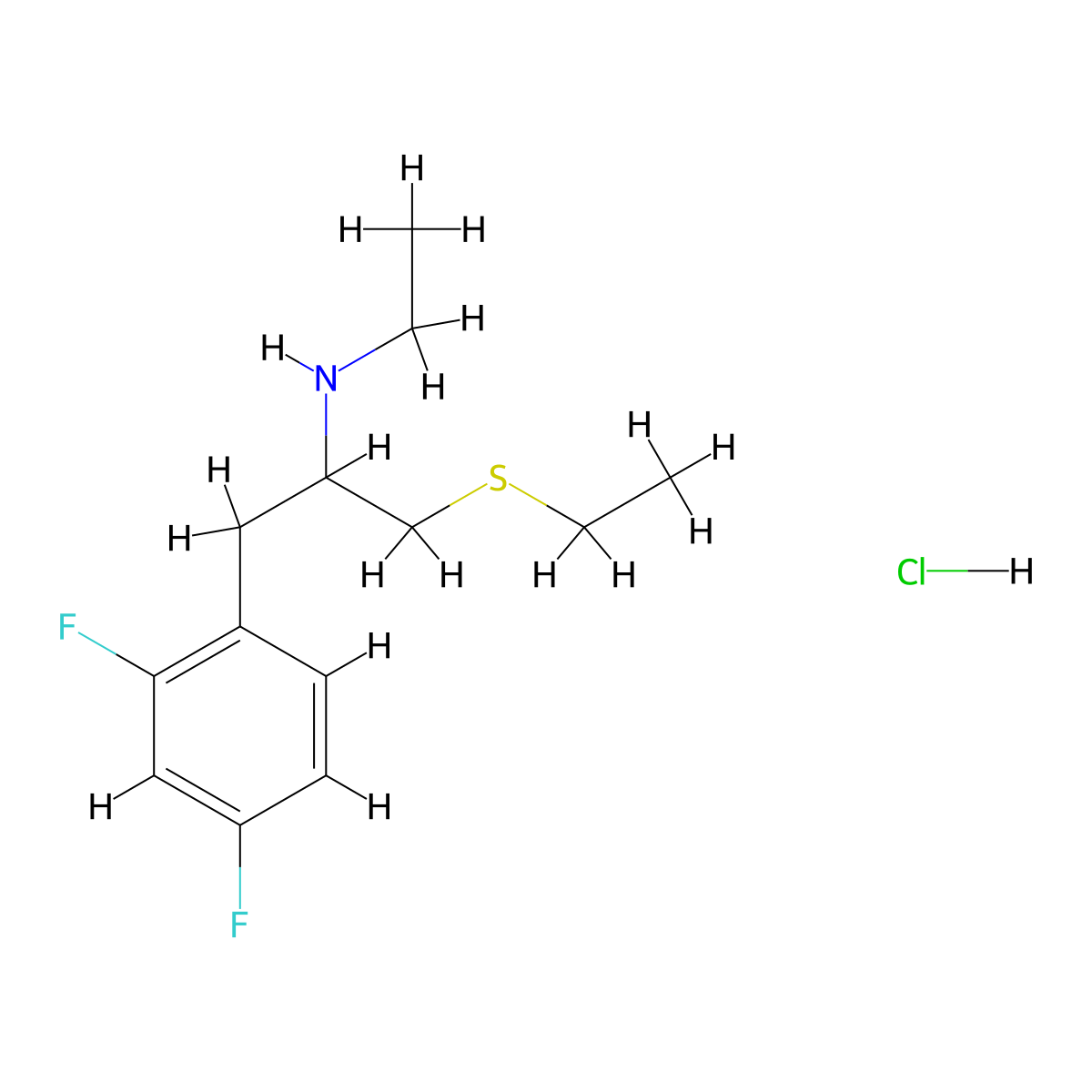 (1-(2,4-Difluorophenyl)-3-(ethylsulfanyl)propan-2-yl)(ethyl)amine hydrochloride molecular structure, CAS 2418643-66-8