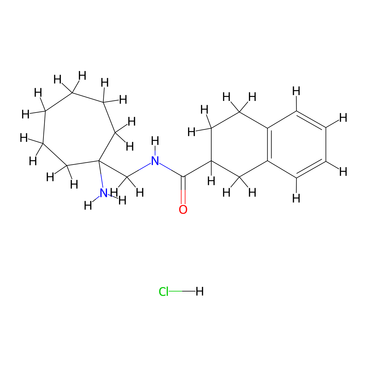 N-[(1-aminocycloheptyl)methyl]-1,2,3,4-tetrahydronaphthalene-2-carboxamide hydrochloride molecular structure, CAS 2418644-13-8