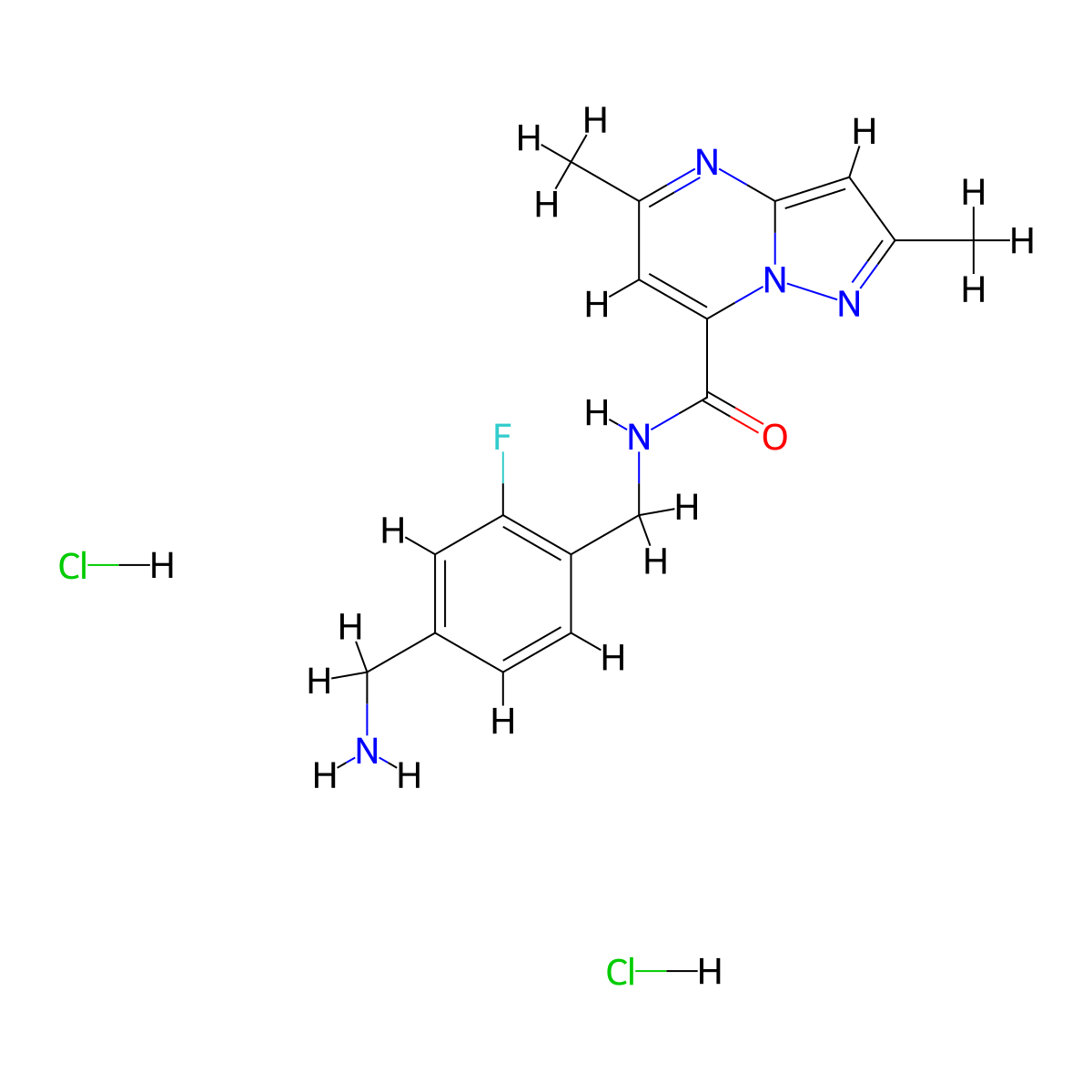 N-{[4-(aminomethyl)-2-fluorophenyl]methyl}-2,5-dimethylpyrazolo[1,5-a]pyrimidine-7-carboxamide dihydrochloride molecular structure, CAS 2418645-06-2