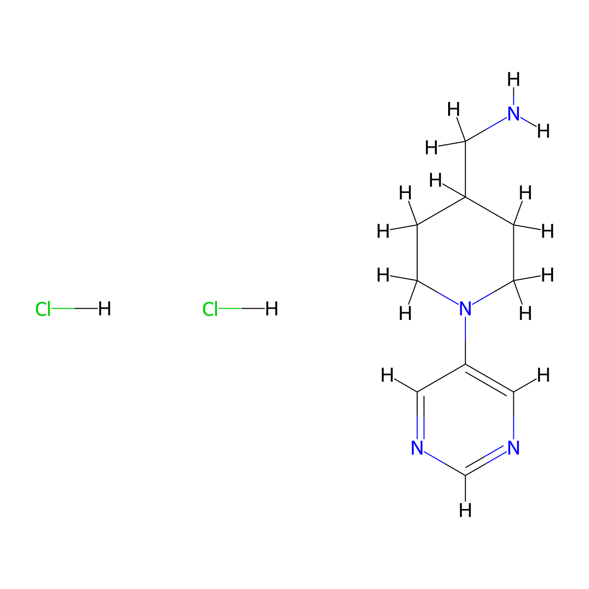 (1-Pyrimidin-5-ylpiperidin-4-yl)methanamine;dihydrochloride molecular structure, CAS 2418645-10-8