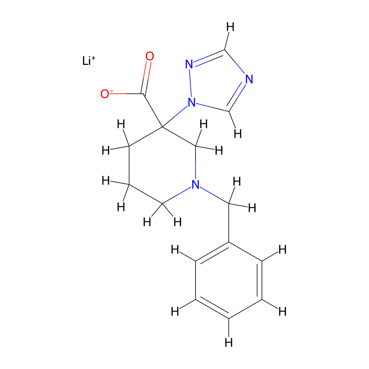 Lithium;1-benzyl-3-(1,2,4-triazol-1-yl)piperidine-3-carboxylate molecular structure, CAS 2418648-84-5