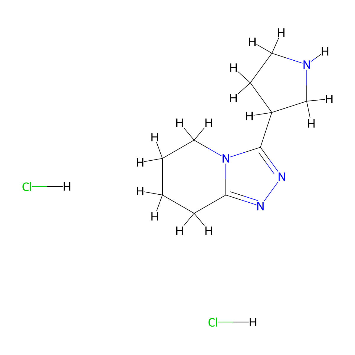 3-(5H,6H,7H,8H-(1,2,4)triazolo(4,3-a)pyridin-3-yl)pyrrolidine dihydrochloride molecular structure, CAS 2418658-65-6