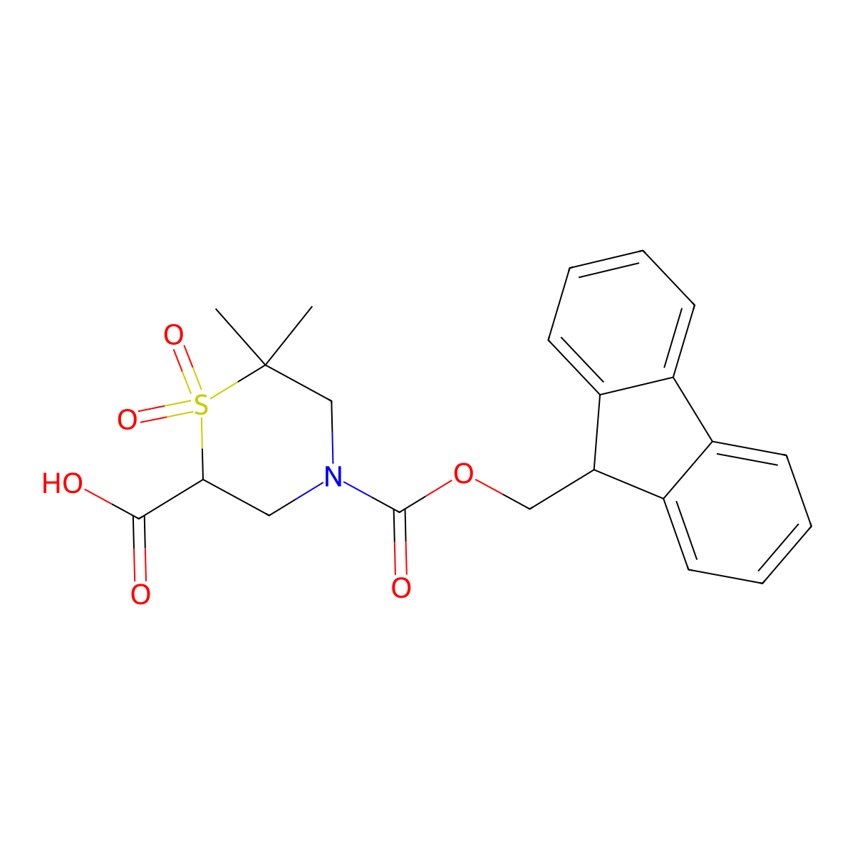 4-(9H-Fluoren-9-ylmethoxycarbonyl)-6,6-dimethyl-1,1-dioxo-1,4-thiazinane-2-carboxylic acid molecular structure, CAS 2418658-96-3
