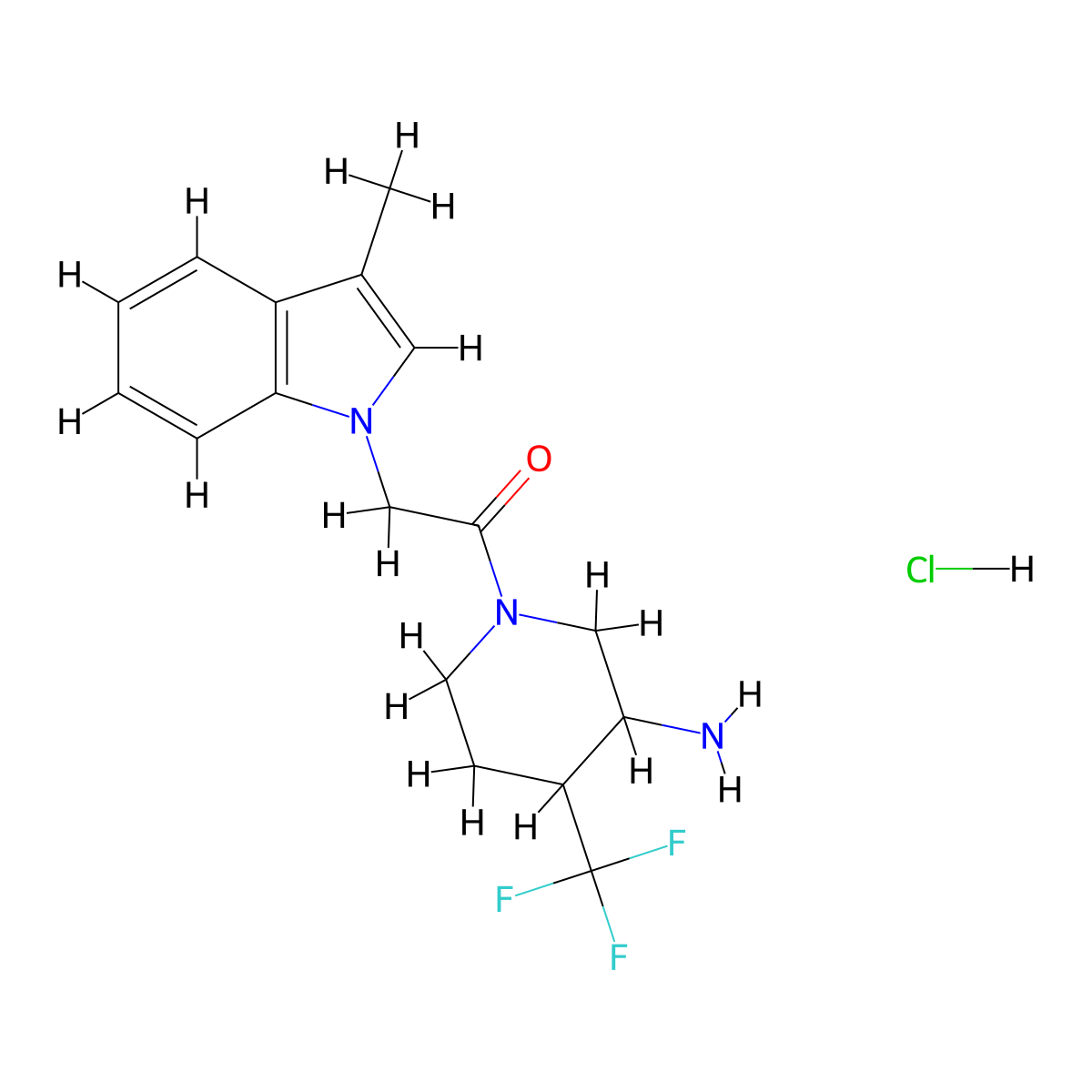 1-[3-Amino-4-(trifluoromethyl)piperidin-1-yl]-2-(3-methylindol-1-yl)ethanone;hydrochloride molecular structure, CAS 2418662-28-7