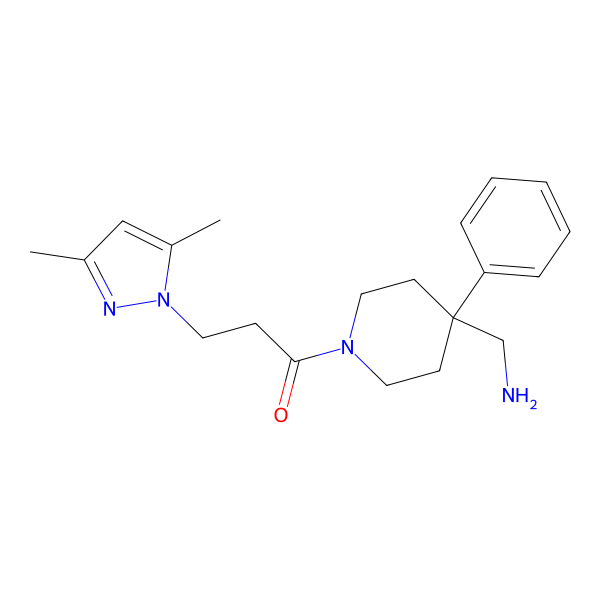 1-[4-(aminomethyl)-4-phenylpiperidin-1-yl]-3-(3,5-dimethyl-1H-pyrazol-1-yl)propan-1-one molecular structure, CAS 2418662-36-7