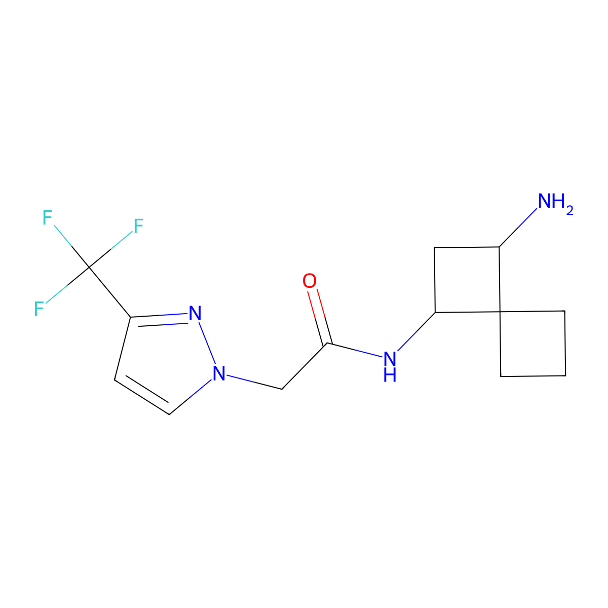 N-{3-aminospiro[3.3]heptan-1-yl}-2-[3-(trifluoromethyl)-1H-pyrazol-1-yl]acetamide molecular structure, CAS 2418663-06-4