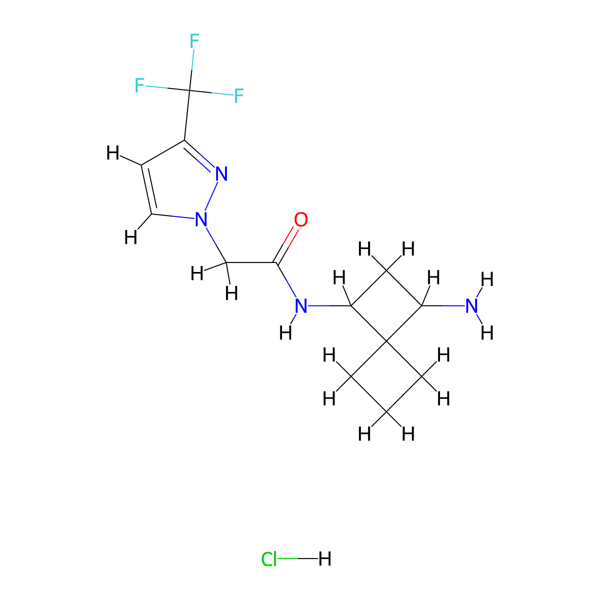 N-(1-Aminospiro[3.3]heptan-3-yl)-2-[3-(trifluoromethyl)pyrazol-1-yl]acetamide;hydrochloride molecular structure, CAS 2418663-07-5