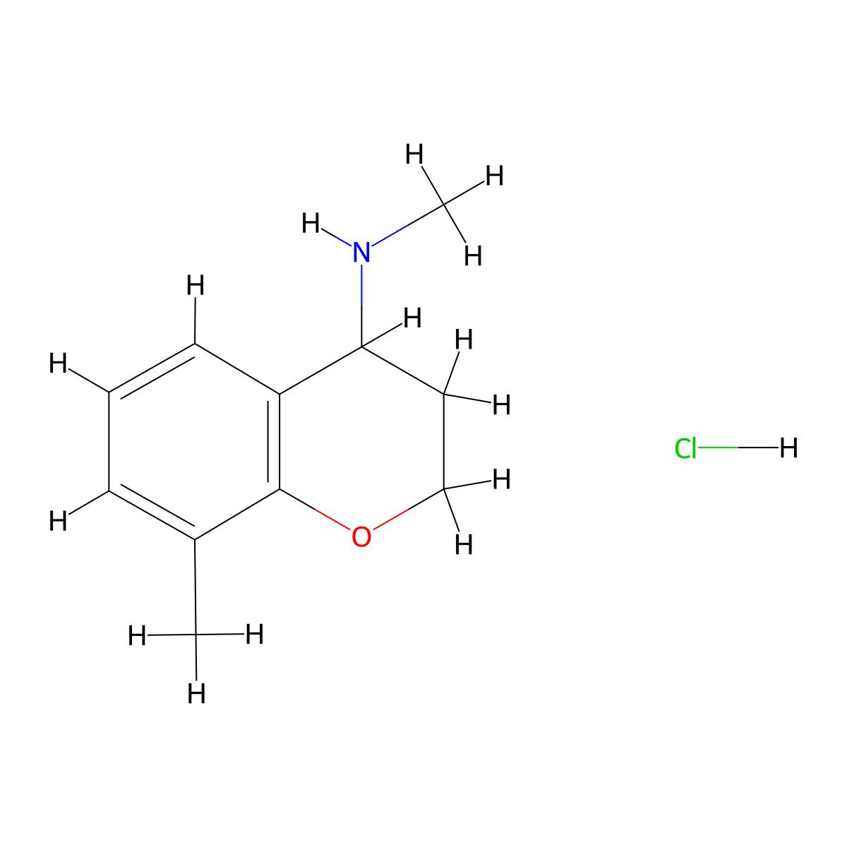 N,8-dimethyl-3,4-dihydro-2H-1-benzopyran-4-amine hydrochloride molecular structure, CAS 2418667-56-6