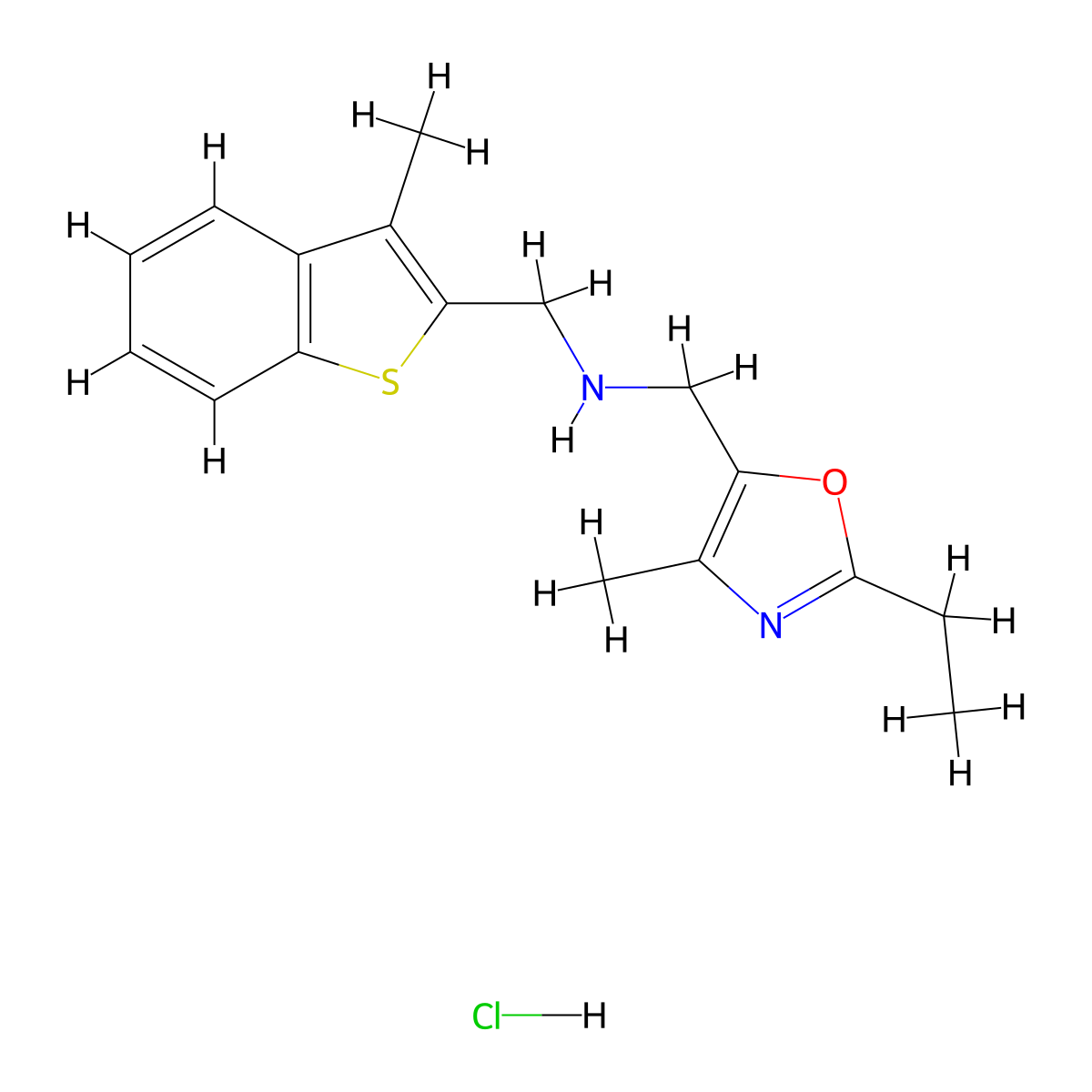 [(2-Ethyl-4-methyl-1,3-oxazol-5-yl)methyl][(3-methyl-1-benzothiophen-2-yl)methyl]amine hydrochloride molecular structure, CAS 2418667-63-5