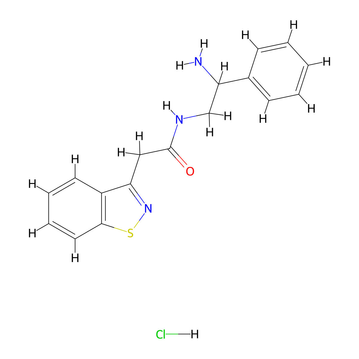 N-(2-amino-2-phenylethyl)-2-(1,2-benzothiazol-3-yl)acetamide hydrochloride molecular structure, CAS 2418667-83-9