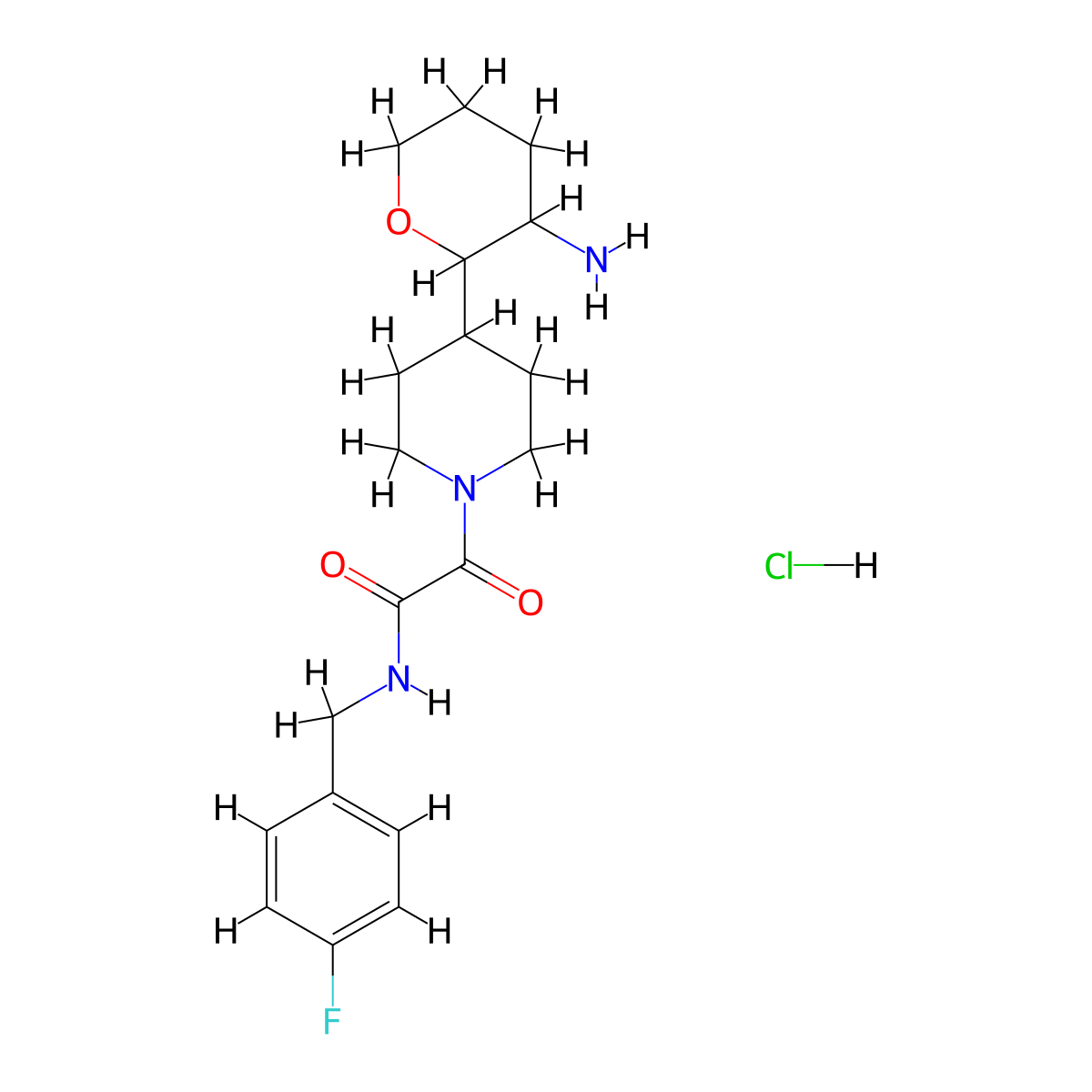 2-[4-(3-aminooxan-2-yl)piperidin-1-yl]-N-[(4-fluorophenyl)methyl]-2-oxoacetamide hydrochloride molecular structure, CAS 2418668-71-8