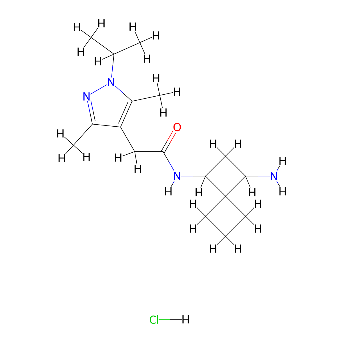 N-{3-aminospiro[3.3]heptan-1-yl}-2-[3,5-dimethyl-1-(propan-2-yl)-1H-pyrazol-4-yl]acetamide hydrochloride molecular structure, CAS 2418668-93-4