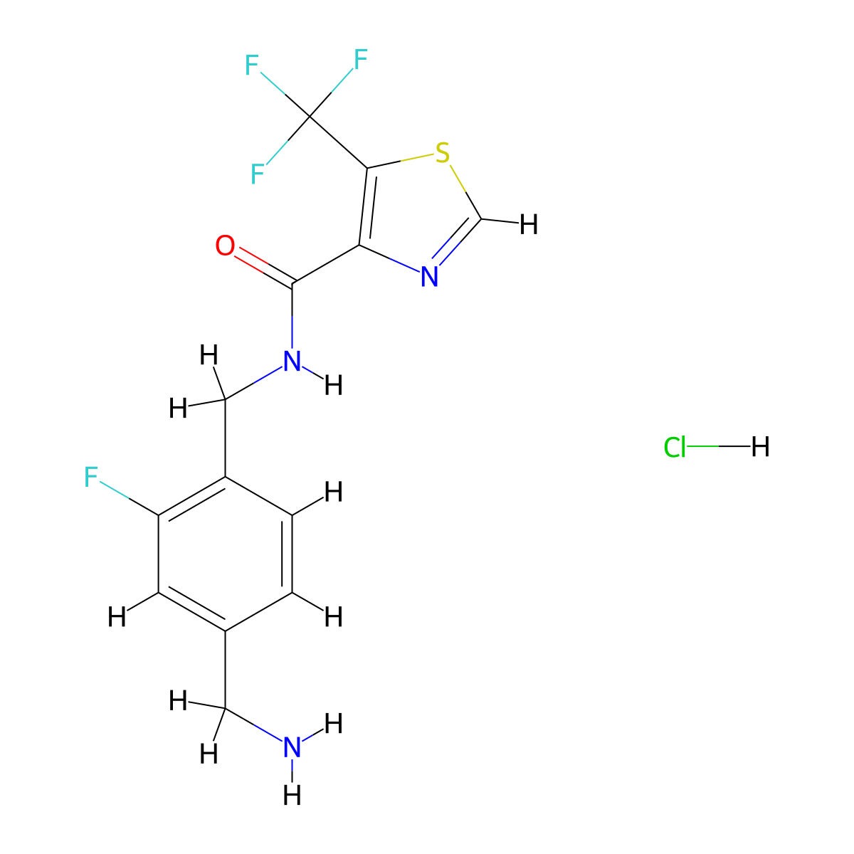 N-{[4-(aminomethyl)-2-fluorophenyl]methyl}-5-(trifluoromethyl)-1,3-thiazole-4-carboxamide hydrochloride molecular structure, CAS 2418669-60-8
