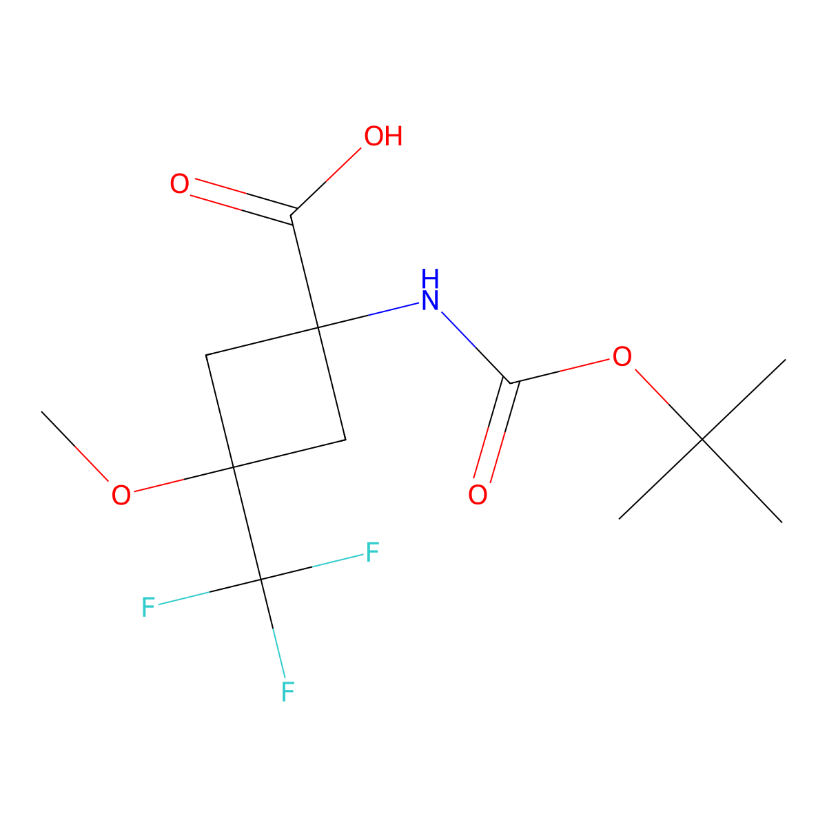 Rac-(1s,3s)-1-{[(tert-butoxy)carbonyl]amino}-3-methoxy-3-(trifluoromethyl)cyclobutane-1-carboxylic acid molecular structure, CAS 2418669-83-5