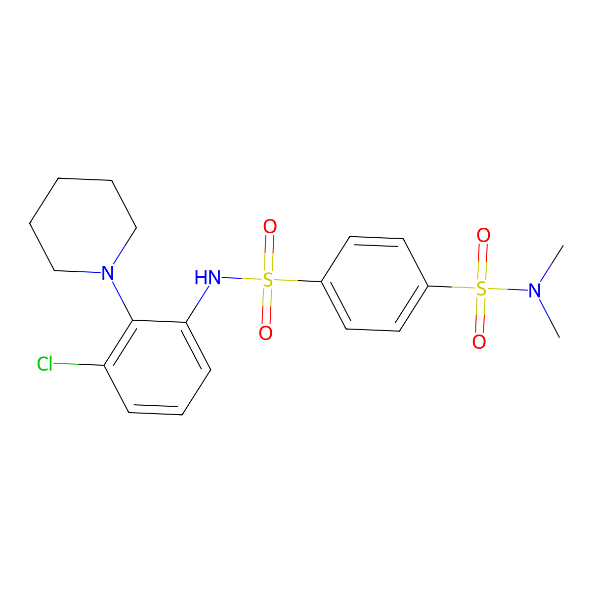 N4-(3-chloro-2-(piperidin-1-yl)phenyl)-N1,N1-dimethylbenzene-1,4-disulfonamide molecular structure, CAS 2418670-70-7