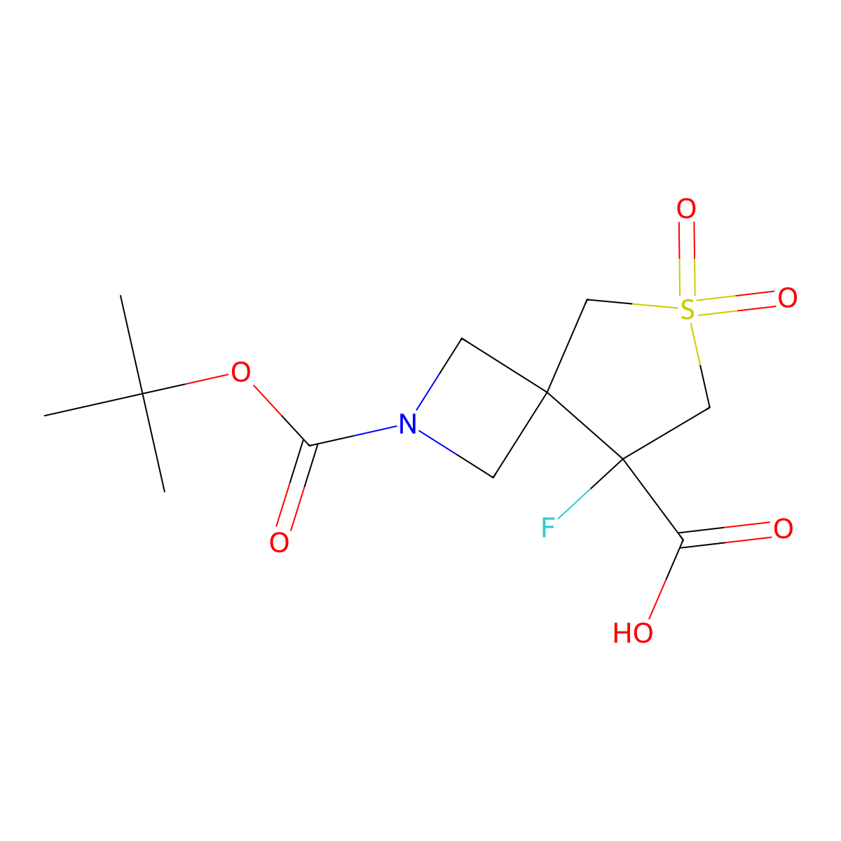 2-((Tert-butoxy)carbonyl)-8-fluoro-6,6-dioxo-6lambda6-thia-2-azaspiro(3.4)octane-8-carboxylic acid molecular structure, CAS 2418670-81-0