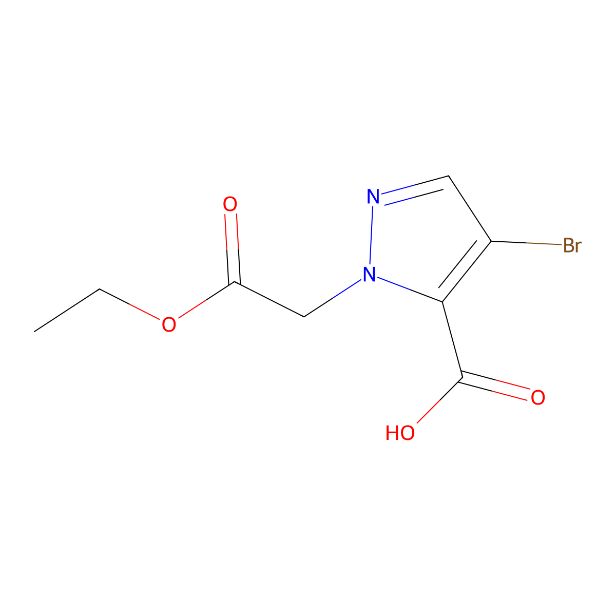 4-Bromo-2-(2-ethoxy-2-oxoethyl)pyrazole-3-carboxylic acid molecular structure, CAS 2418670-87-6