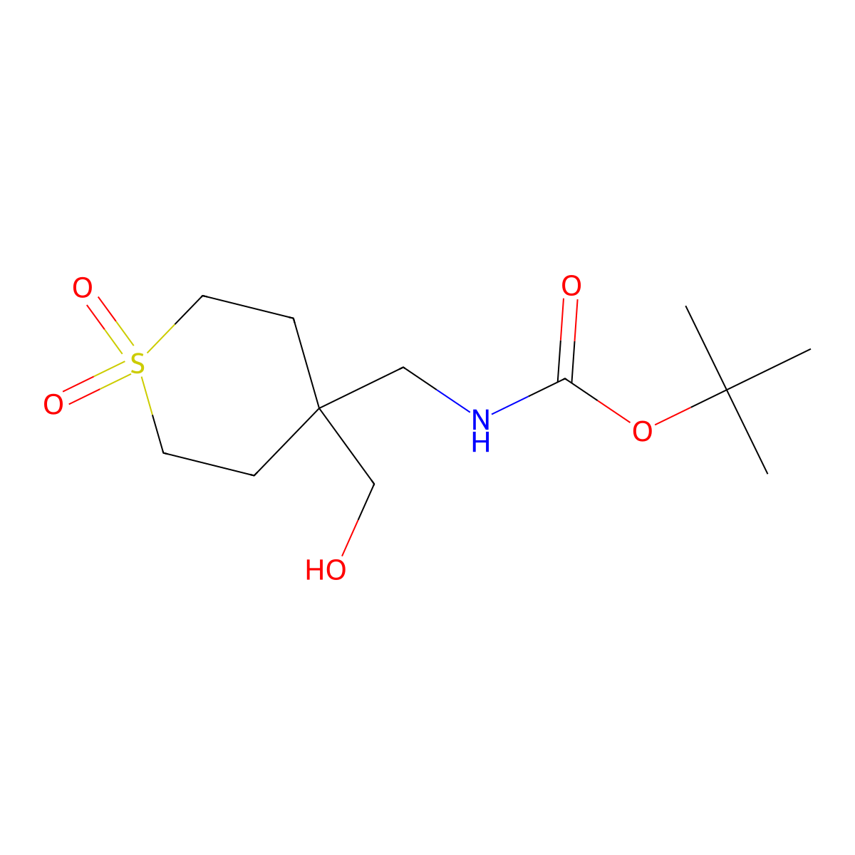 Tert-butyl N-[[4-(hydroxymethyl)-1,1-dioxothian-4-yl]methyl]carbamate molecular structure, CAS 2418671-66-4