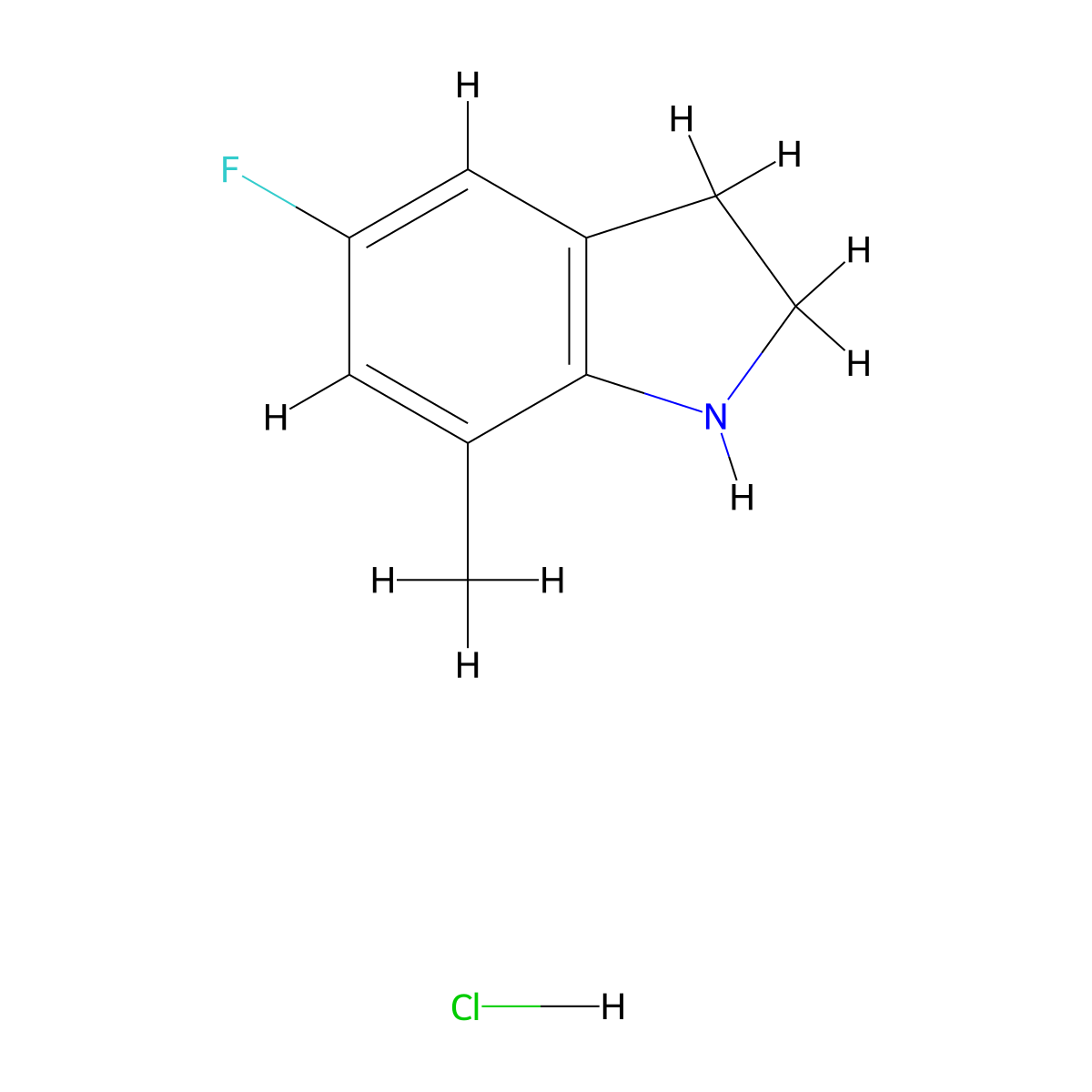 5-fluoro-7-methyl-2,3-dihydro-1H-indolehydrochloride molecular structure, CAS 2418679-47-5