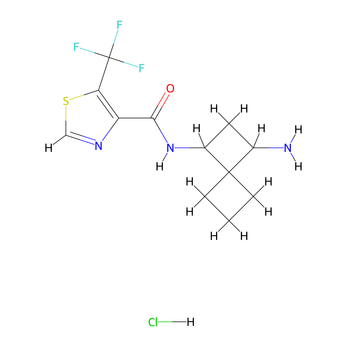 N-(1-Aminospiro[3.3]heptan-3-yl)-5-(trifluoromethyl)-1,3-thiazole-4-carboxamide;hydrochloride molecular structure, CAS 2418680-42-7