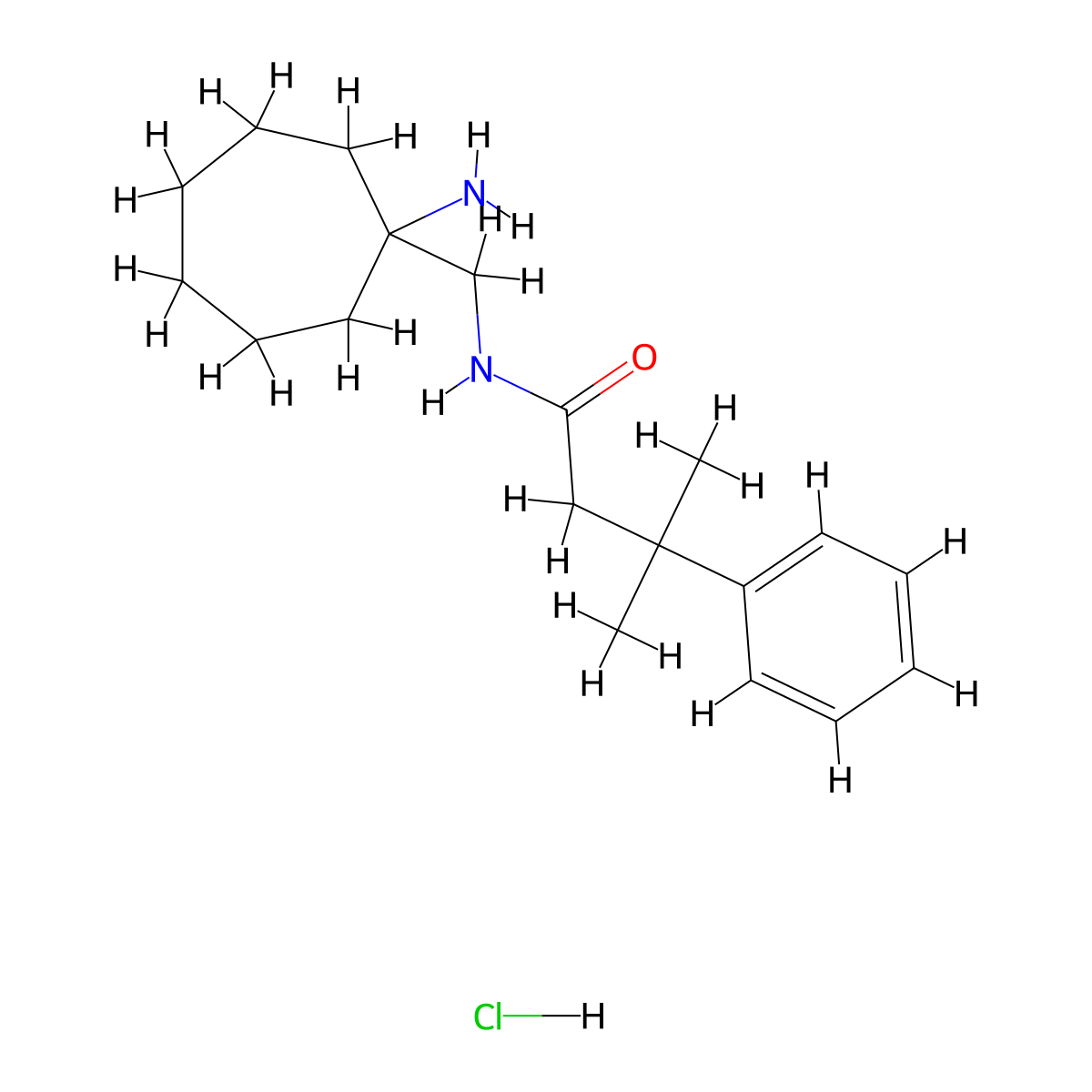 N-[(1-aminocycloheptyl)methyl]-3-methyl-3-phenylbutanamide hydrochloride molecular structure, CAS 2418680-52-9