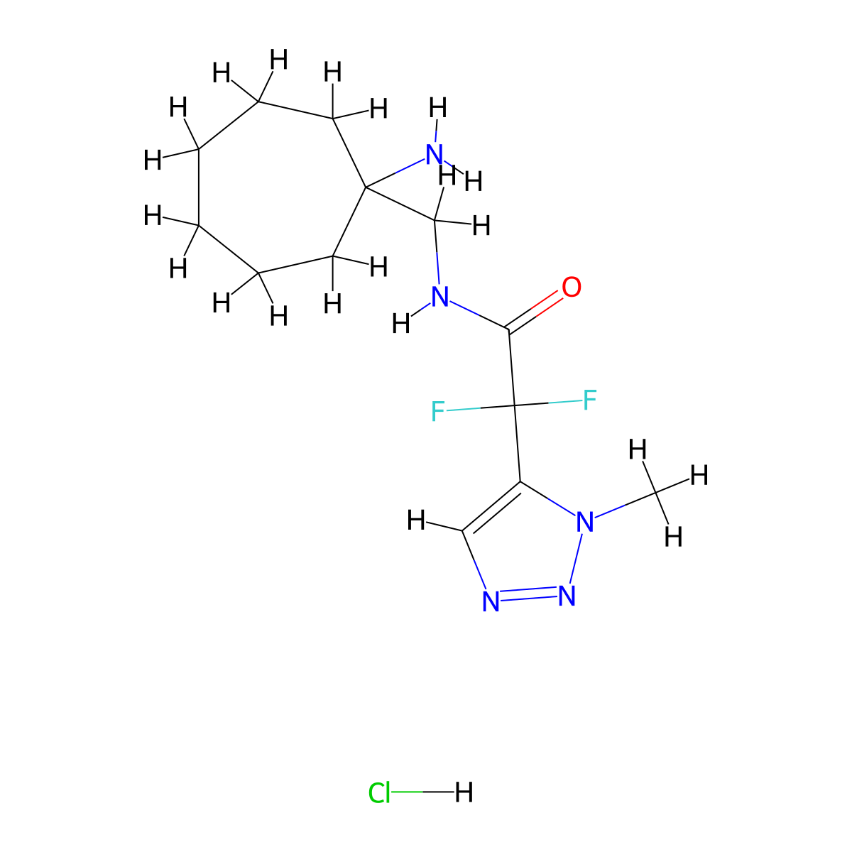 N-[(1-Aminocycloheptyl)methyl]-2,2-difluoro-2-(3-methyltriazol-4-yl)acetamide;hydrochloride molecular structure, CAS 2418680-97-2