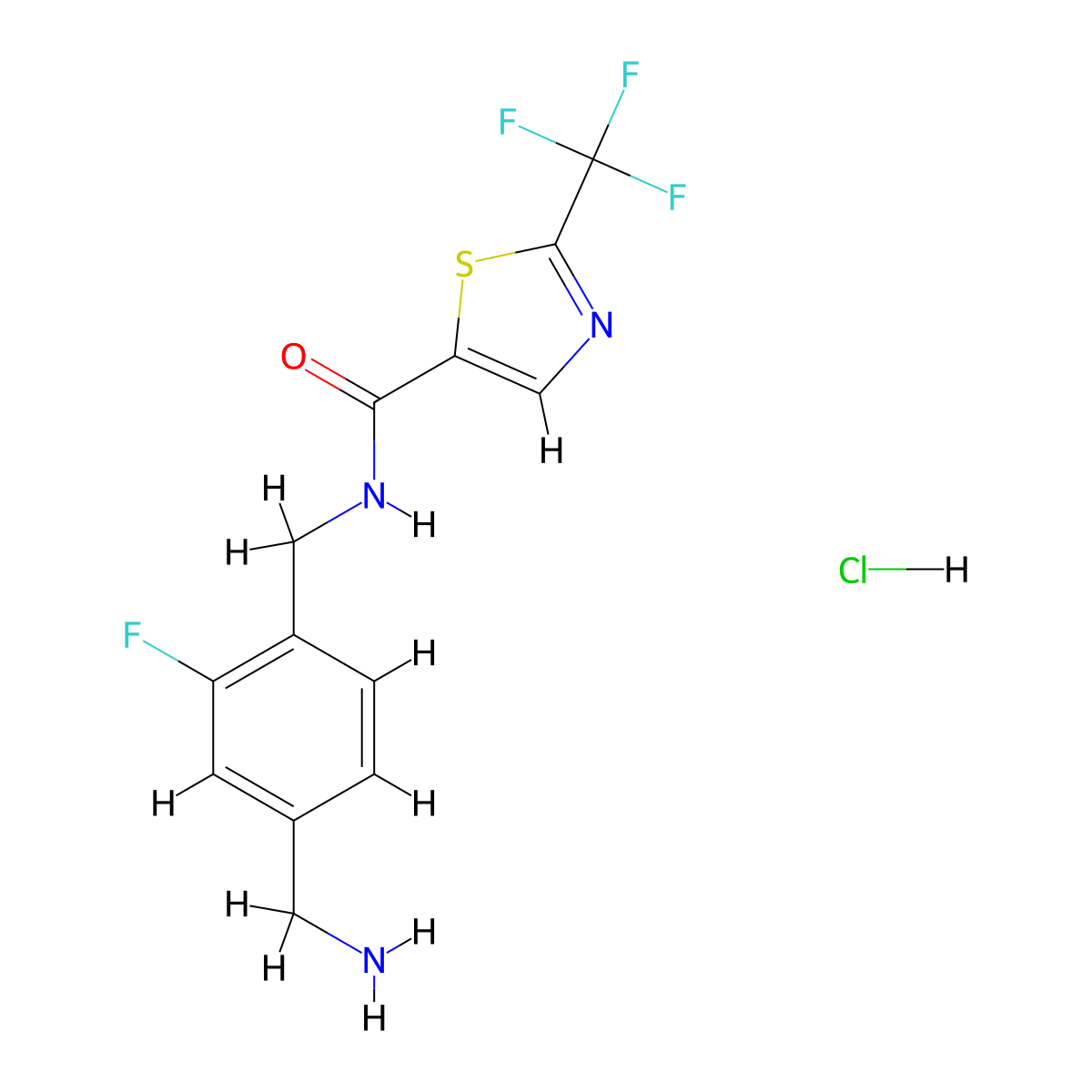 N-{[4-(aminomethyl)-2-fluorophenyl]methyl}-2-(trifluoromethyl)-1,3-thiazole-5-carboxamide hydrochloride molecular structure, CAS 2418681-35-1