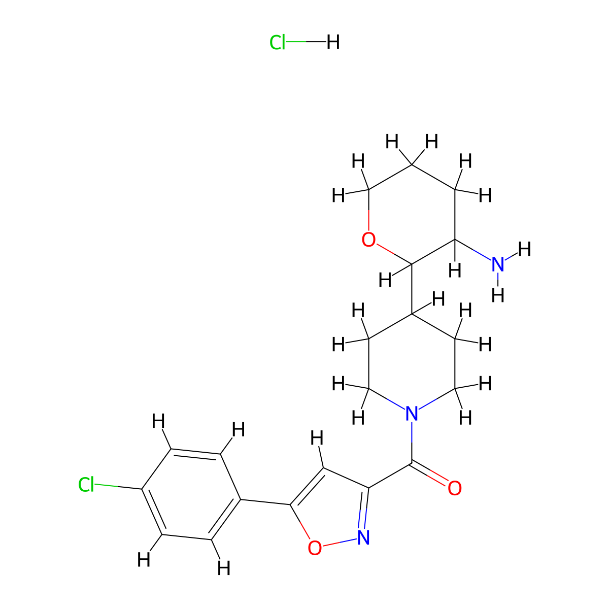 2-{1-[5-(4-Chlorophenyl)-1,2-oxazole-3-carbonyl]piperidin-4-yl}oxan-3-amine hydrochloride molecular structure, CAS 2418682-57-0