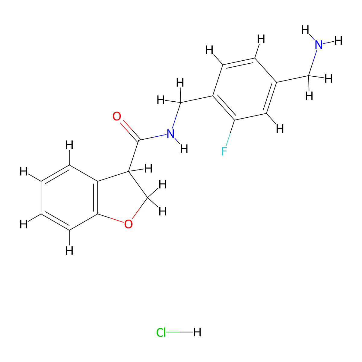 N-{[4-(aminomethyl)-2-fluorophenyl]methyl}-2,3-dihydro-1-benzofuran-3-carboxamide hydrochloride molecular structure, CAS 2418694-17-2