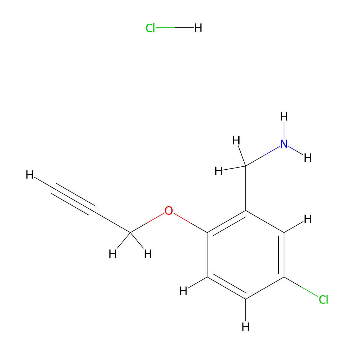 1-[5-Chloro-2-(prop-2-yn-1-yloxy)phenyl]methanamine hydrochloride molecular structure, CAS 2418694-29-6