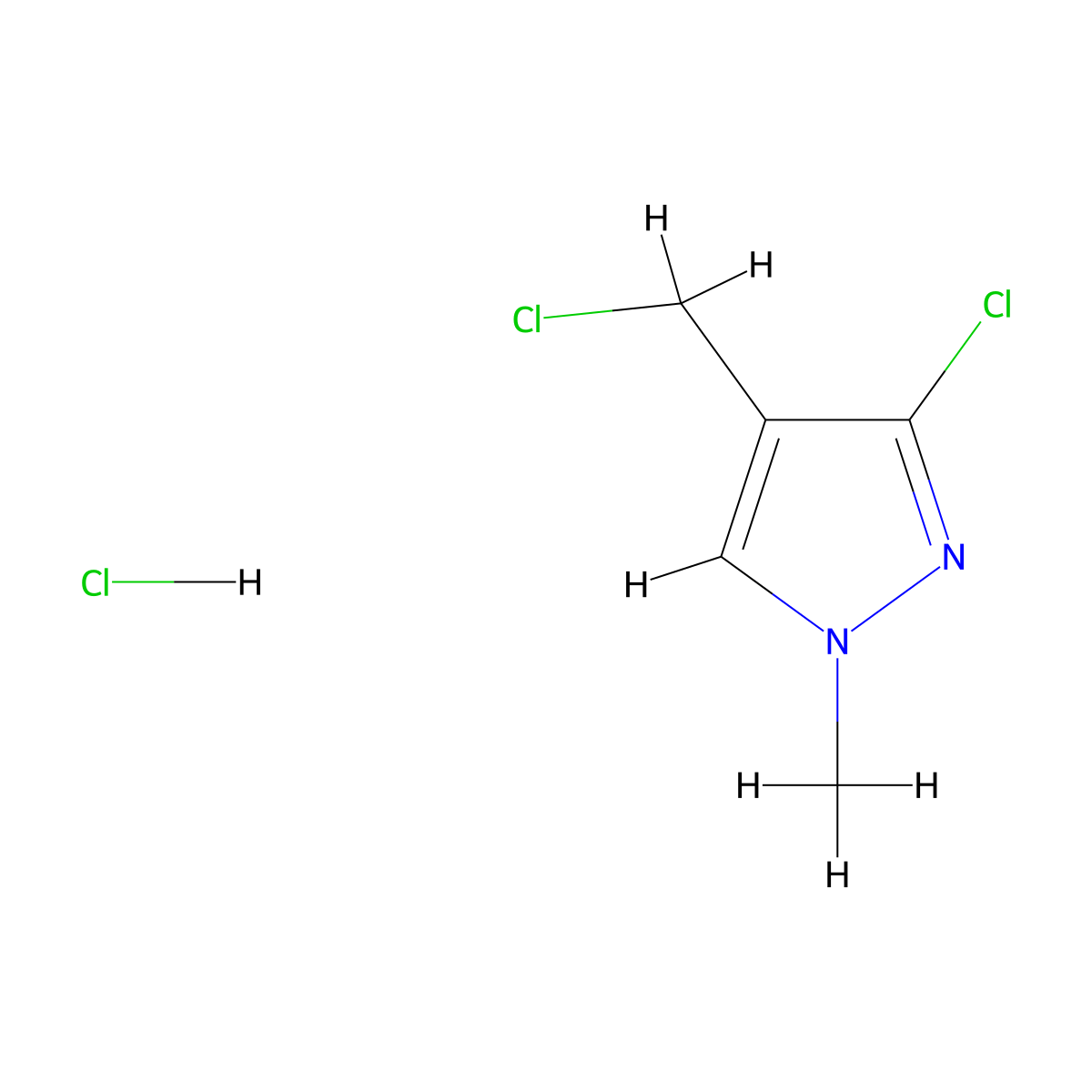 3-chloro-4-(chloromethyl)-1-methyl-1H-pyrazole hydrochloride molecular structure, CAS 2418694-78-5