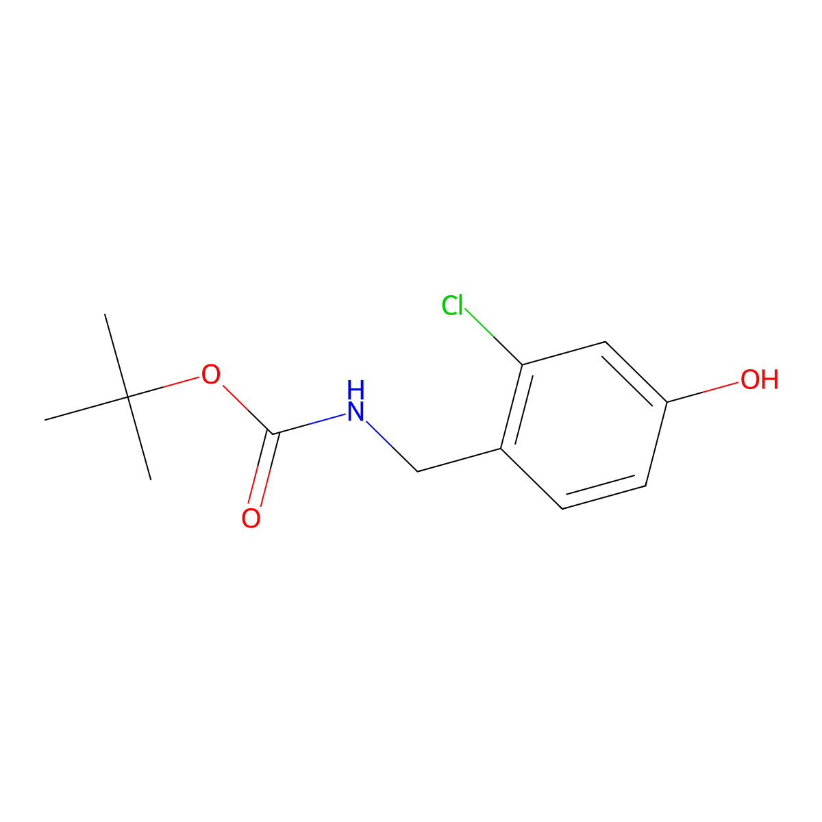 tert-butyl N-((2-chloro-4-hydroxyphenyl)methyl)carbamate molecular structure, CAS 2418695-01-7