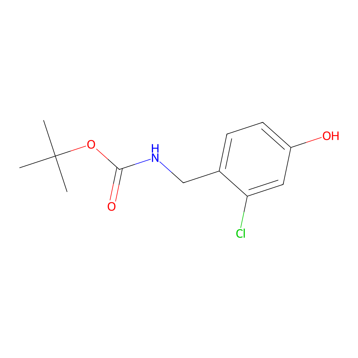 tert-butyl N-((2-chloro-4-hydroxyphenyl)methyl)carbamate molecular structure, CAS 2418695-01-7