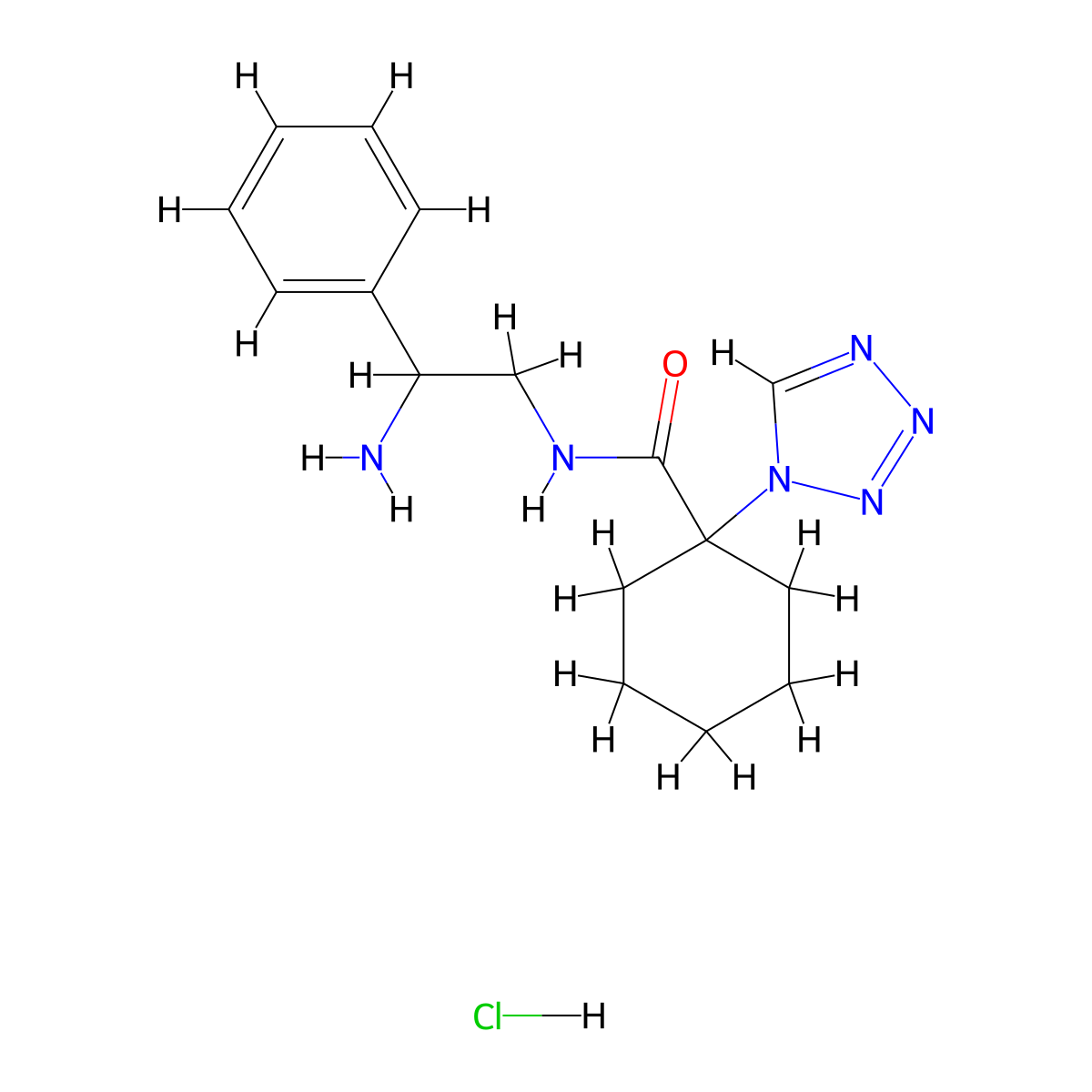 N-(2-amino-2-phenylethyl)-1-(1H-1,2,3,4-tetrazol-1-yl)cyclohexane-1-carboxamide hydrochloride molecular structure, CAS 2418704-13-7