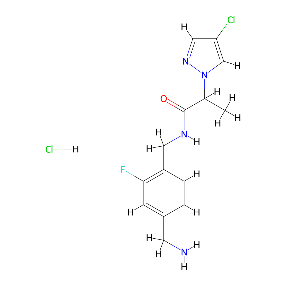 N-[[4-(Aminomethyl)-2-fluorophenyl]methyl]-2-(4-chloropyrazol-1-yl)propanamide;hydrochloride molecular structure, CAS 2418704-34-2