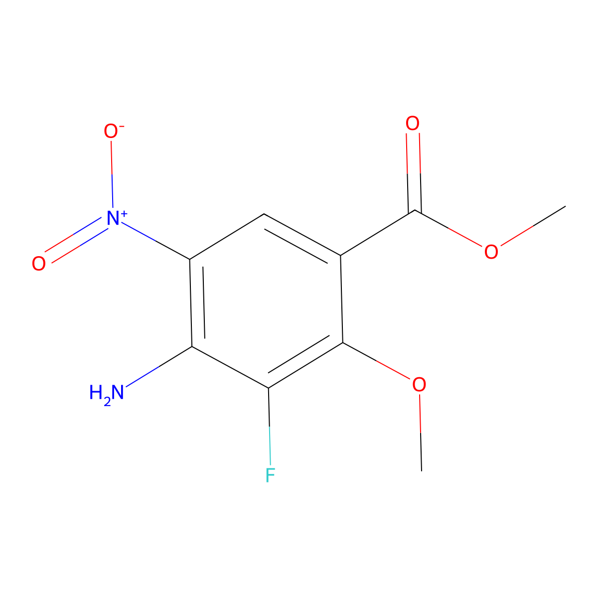 Methyl 4-amino-3-fluoro-2-methoxy-5-nitrobenzoate molecular structure, CAS 2418705-02-7