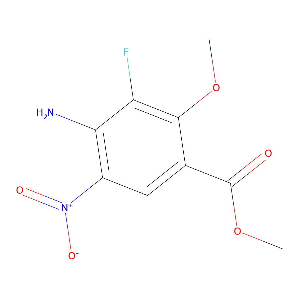 Methyl 4-amino-3-fluoro-2-methoxy-5-nitrobenzoate molecular structure, CAS 2418705-02-7