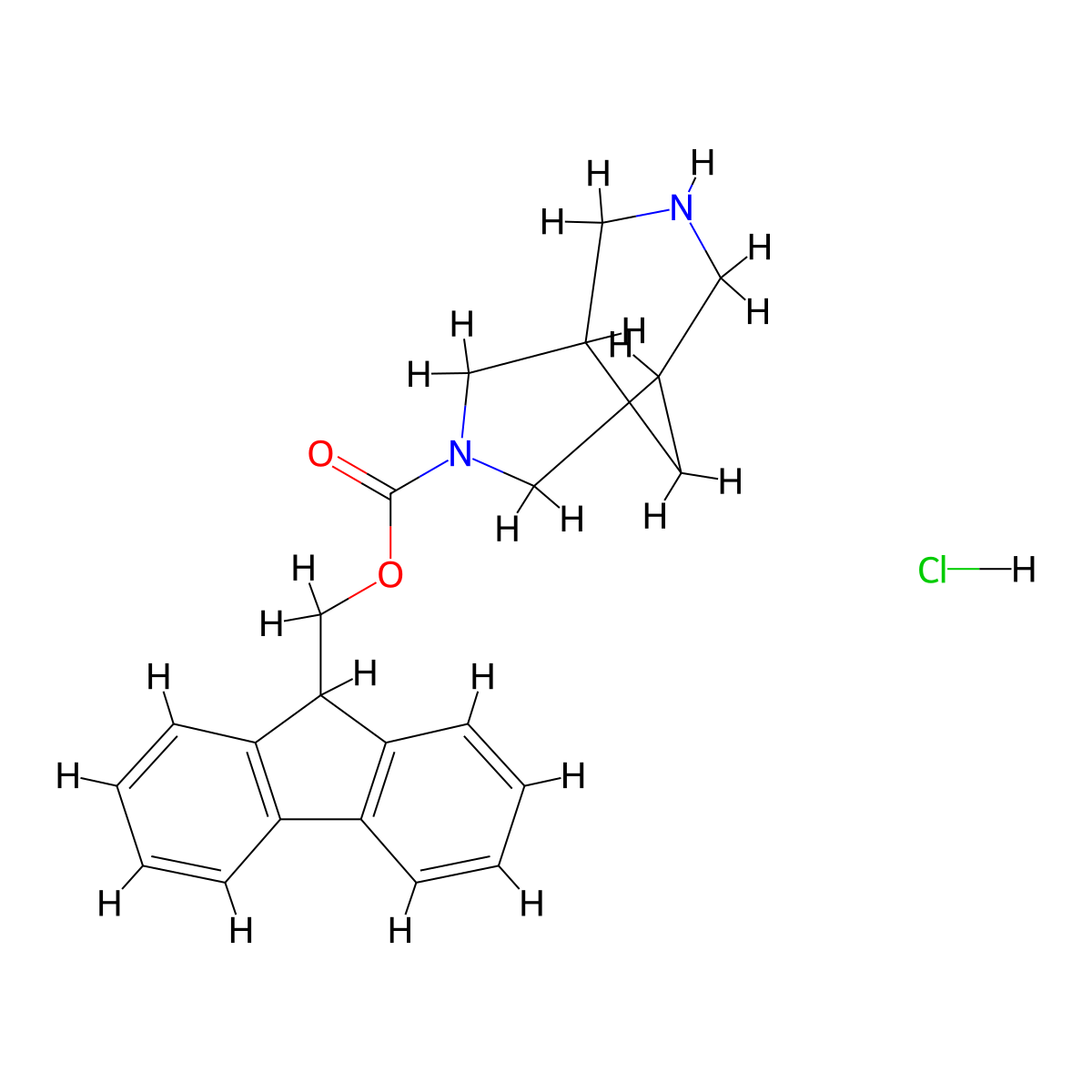 (9H-fluoren-9-yl)methyl 3,7-diazabicyclo(3.3.1)nonane-3-carboxylate hydrochloride molecular structure, CAS 2418705-77-6