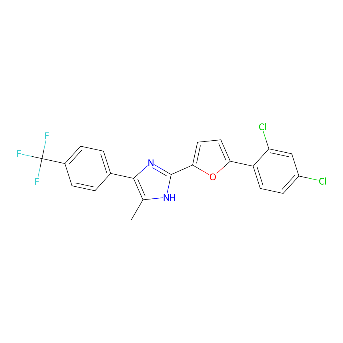 2-[5-(2,4-Dichlorophenyl)furan-2-yl]-5-methyl-4-[4-(trifluoromethyl)phenyl]-1H-imidazole molecular structure, CAS 2418706-08-6