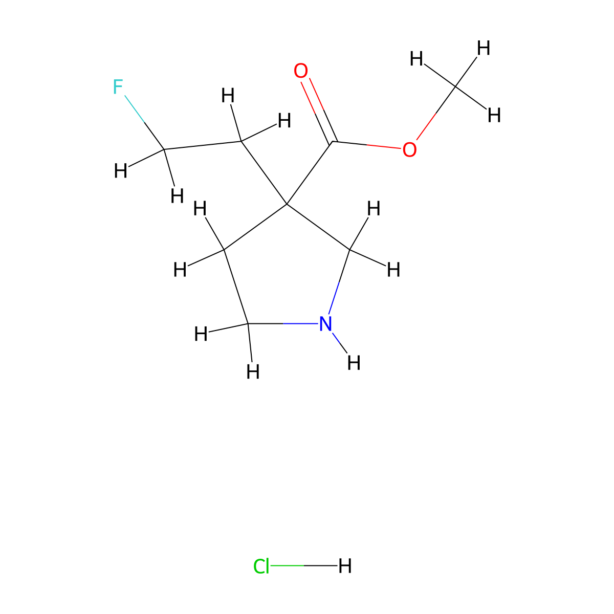 Methyl 3-(2-fluoroethyl)pyrrolidine-3-carboxylate hydrochloride molecular structure, CAS 2418707-53-4