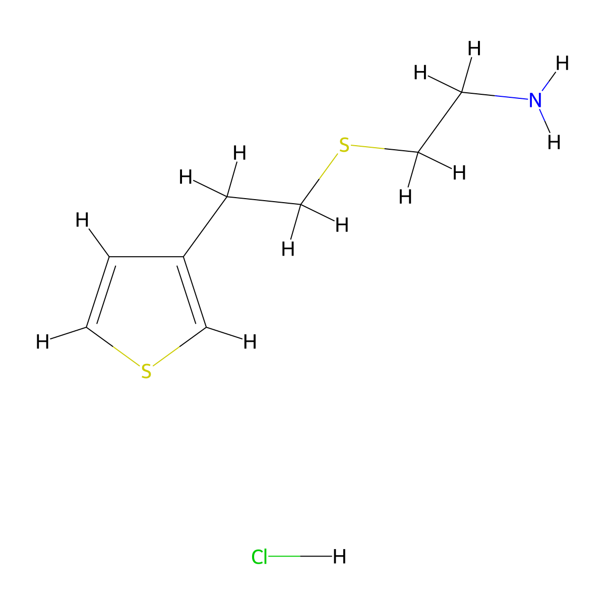 2-{[2-(Thiophen-3-yl)ethyl]sulfanyl}ethan-1-amine hydrochloride molecular structure, CAS 2418707-78-3