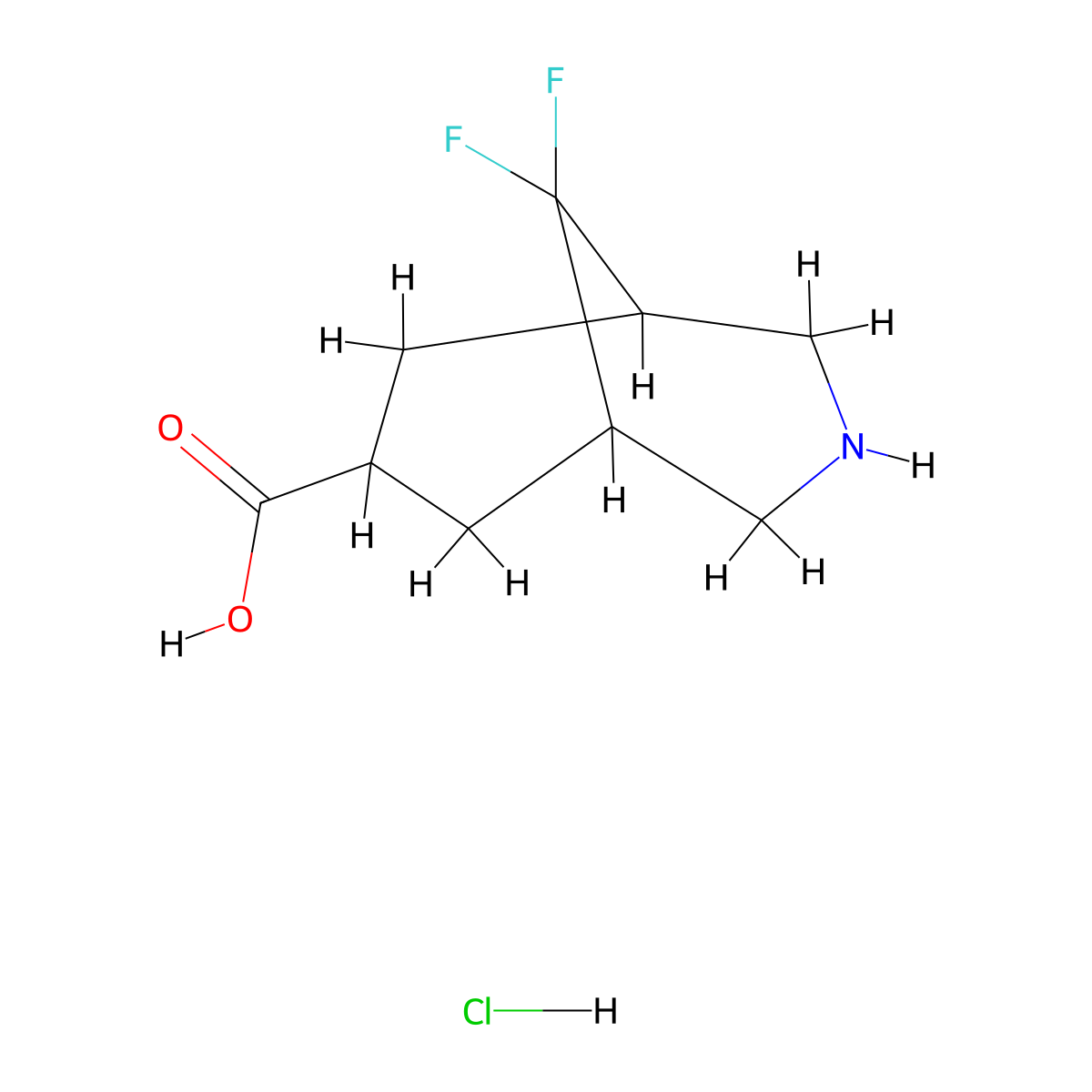 9,9-Difluoro-3-azabicyclo[3.3.1]nonane-7-carboxylic acid hydrochloride molecular structure, CAS 2418707-83-0