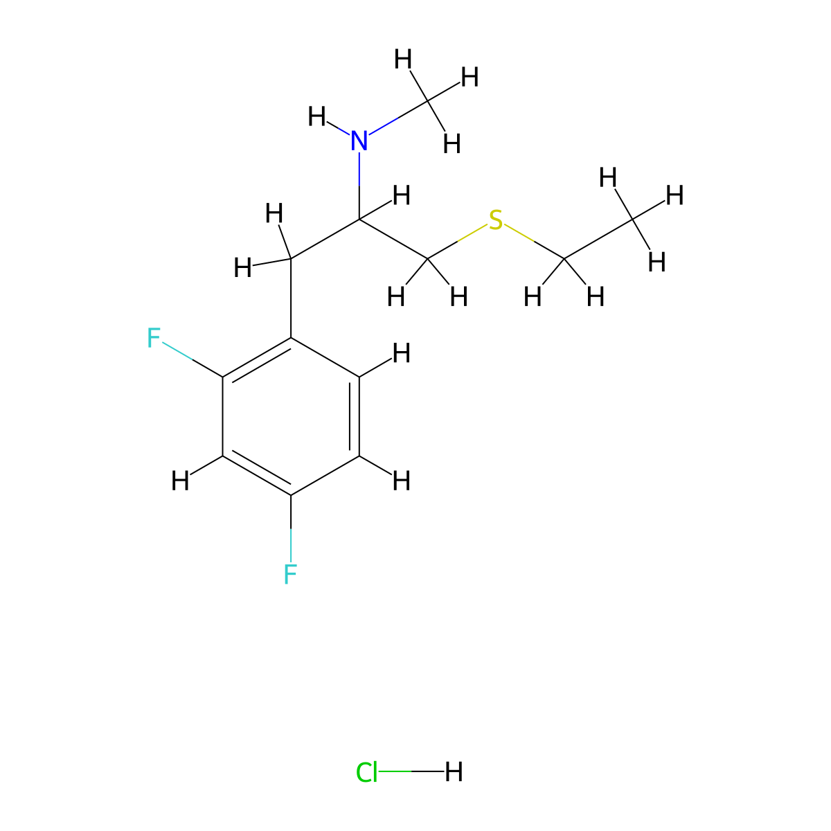 (1-(2,4-Difluorophenyl)-3-(ethylsulfanyl)propan-2-yl)(methyl)amine hydrochloride molecular structure, CAS 2418707-89-6