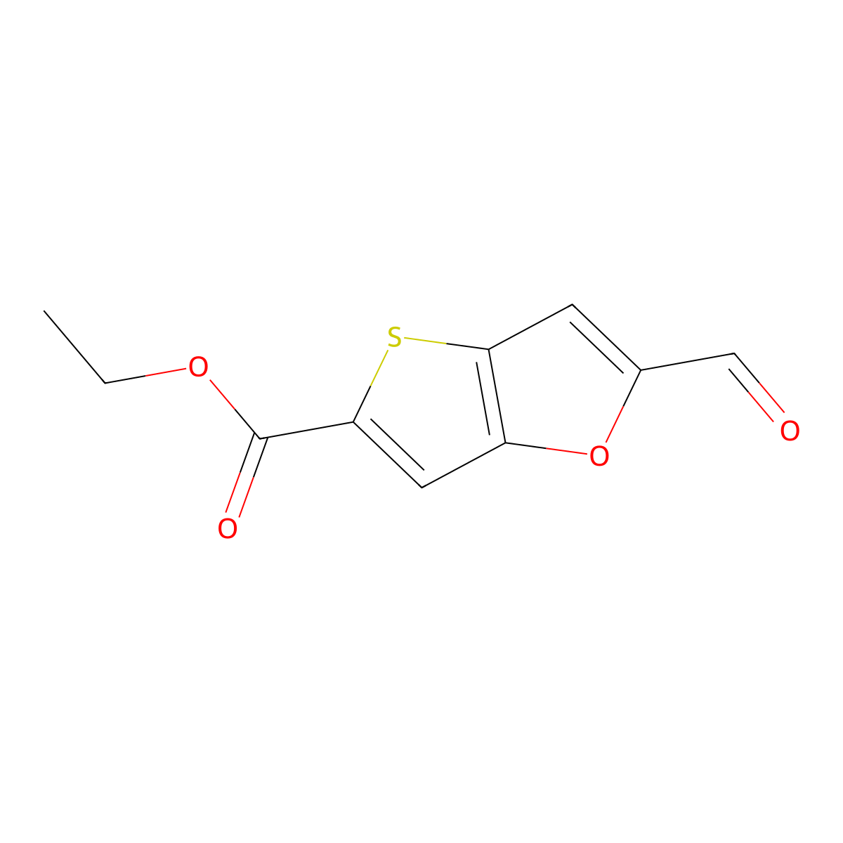 Ethyl 2-formylthieno(3,2-b)furan-5-carboxylate molecular structure, CAS 2418707-93-2