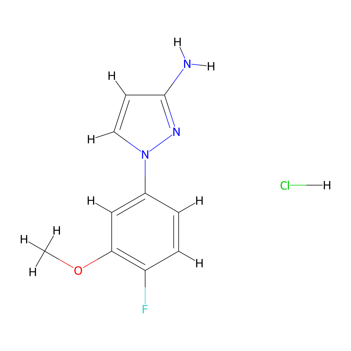 1-(4-fluoro-3-methoxyphenyl)-1H-pyrazol-3-amine hydrochloride molecular structure, CAS 2418708-55-9